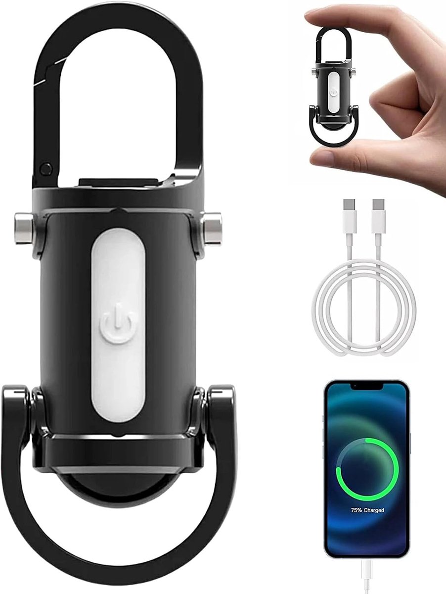 SnelShoppen - 1200LM Super Bright Mini Keychain Zaklamp Waterproof, Oplaadbare LED Sleutelhanger Zaklamp, 2 in 1 Zaklamp en Powerbank voor Camping, Hi