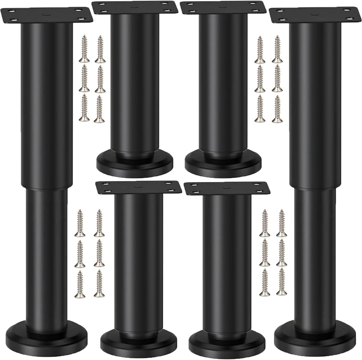 SnelShoppen - Set van 6 Verstelbare Meubelpoten Metaal Zwart Hoogte Verstelbaar 18-30cm Ideaal voor Sofa, Kast, Bed en Meer