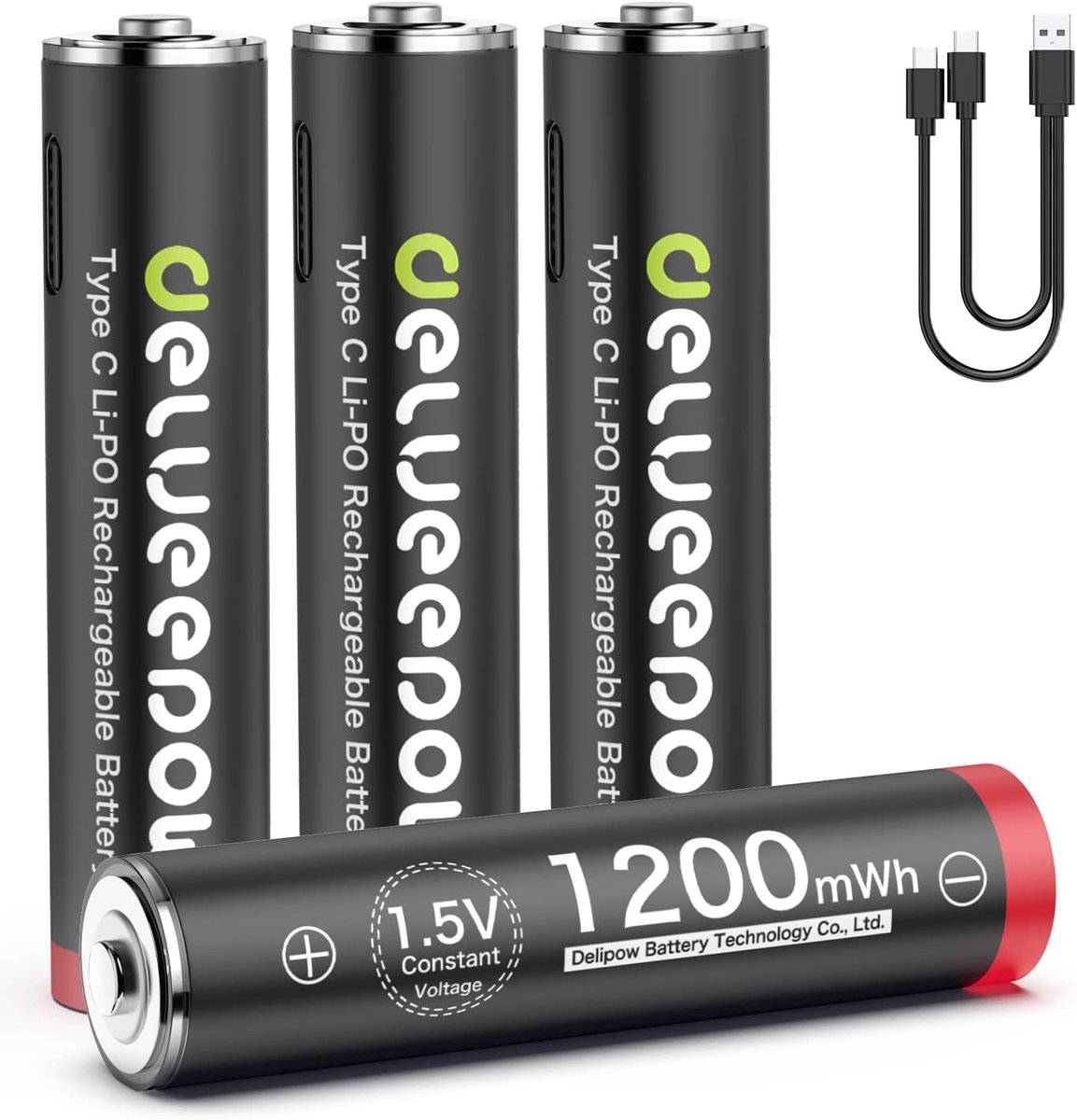 SnelShoppen - USB-C Oplaadbare AAA Batterijen 1.5V 1200mWh met Snelle Oplader, 4 Stuks, 1500 Cycli, Ideaal voor Camera's, Speelgoed, en Huishoudelijke