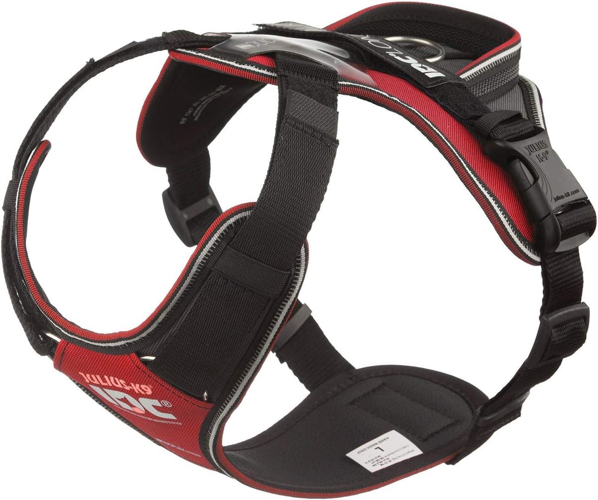 SnelShoppen - Dog Harness L, Rood-Grijs, Ideaal voor Lange Wandeling, Comfortabel, DuoFlex Systeem, Verstelbare Borstomtrek 66-86 cm, Geschikt voor Ho