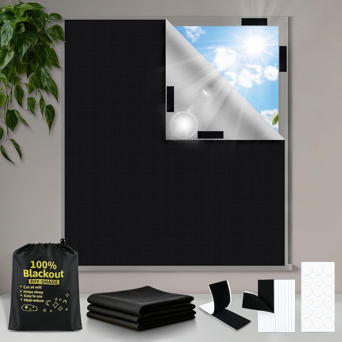 SnelShoppen - Blackout Rolgordijn 100 x 145 cm - Zwarte Zonwering 100% Lichtdoorlatend - 420D Oxford Materiaal - Geen Boren Nodig - Perfect voor Thuis