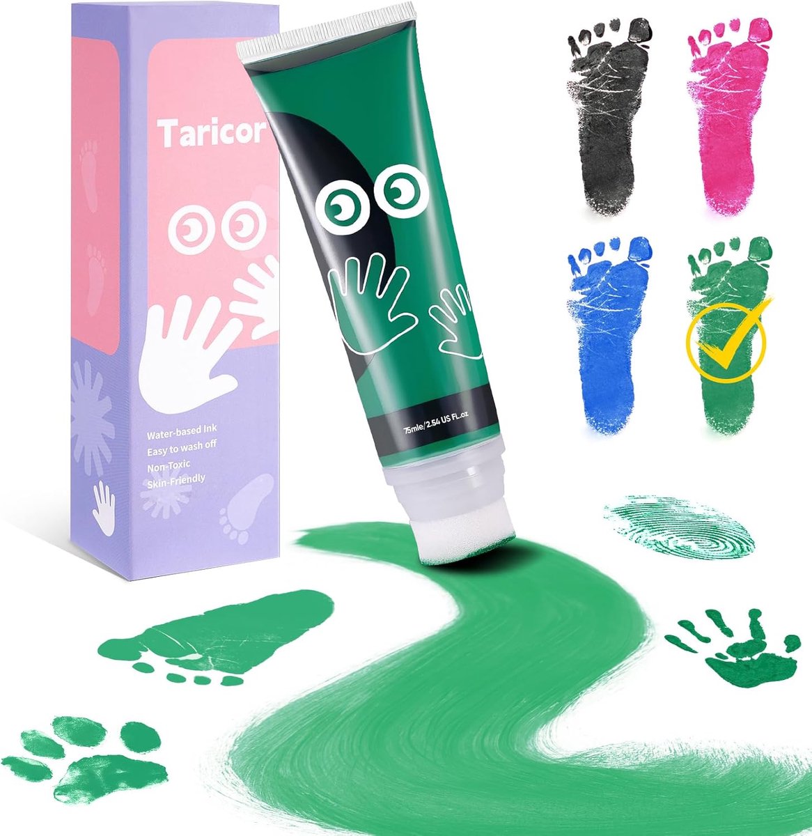 SnelShoppen - 75ml Baby Print Set - Niet-toxische Handafdrukverf voor Baby's met Spons - Veilige en Gemakkelijke Stempelset voor Kinderen en Gezinsher
