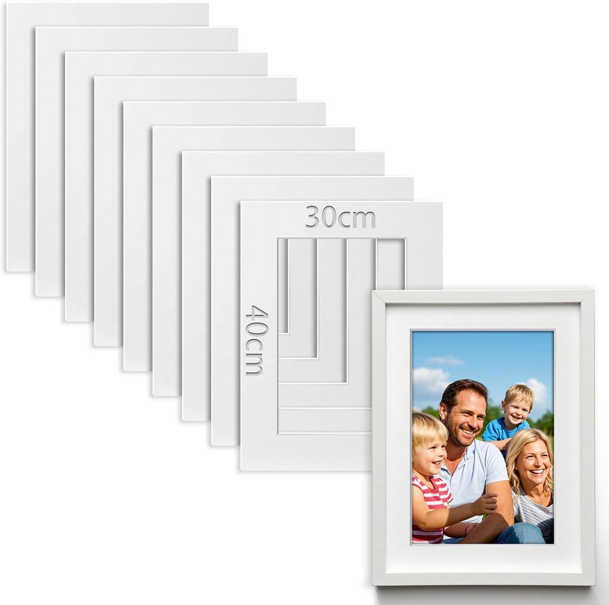 SnelShoppen - 10 Stuks Passepartout Lijsten 30x40 cm - Wit Karton - 1.5 mm Dikte - Voor Foto's, Kunstprints en Documenten