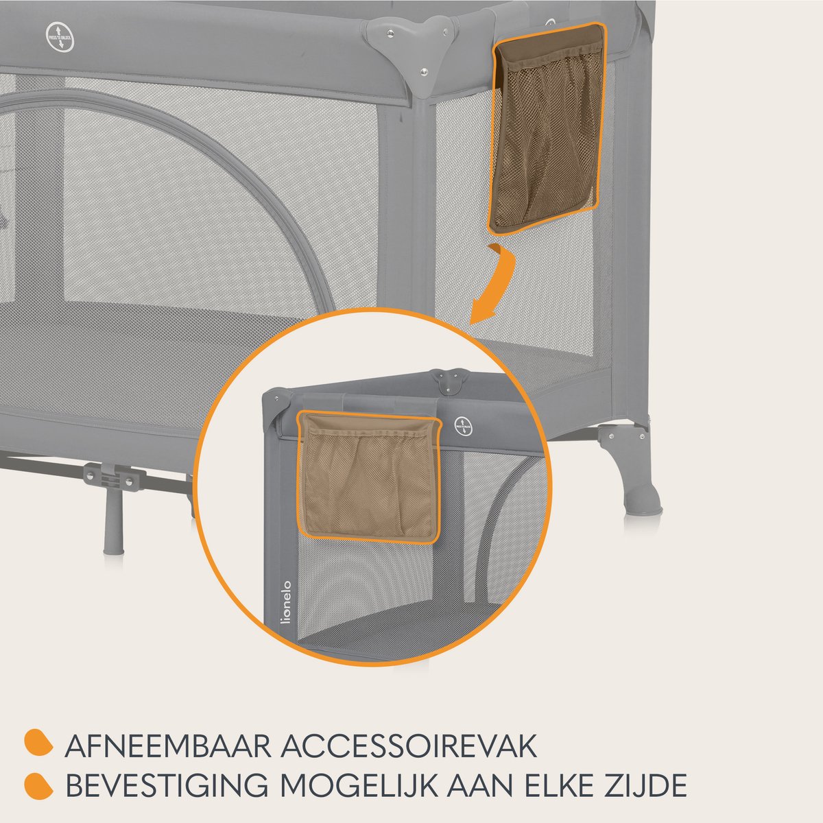Lionelo Laura Campingbedje 2in1 – Reisbedje & Babybedje – 0-36 Maanden – 2 Matrasniveaus – Compact & Lichtgewicht – Schuimmatras – 2 Wielen met Rem – Mesh Zijpanelen – Zij-ingang – Opbergvak – Inclusief Draagtas – foto 5