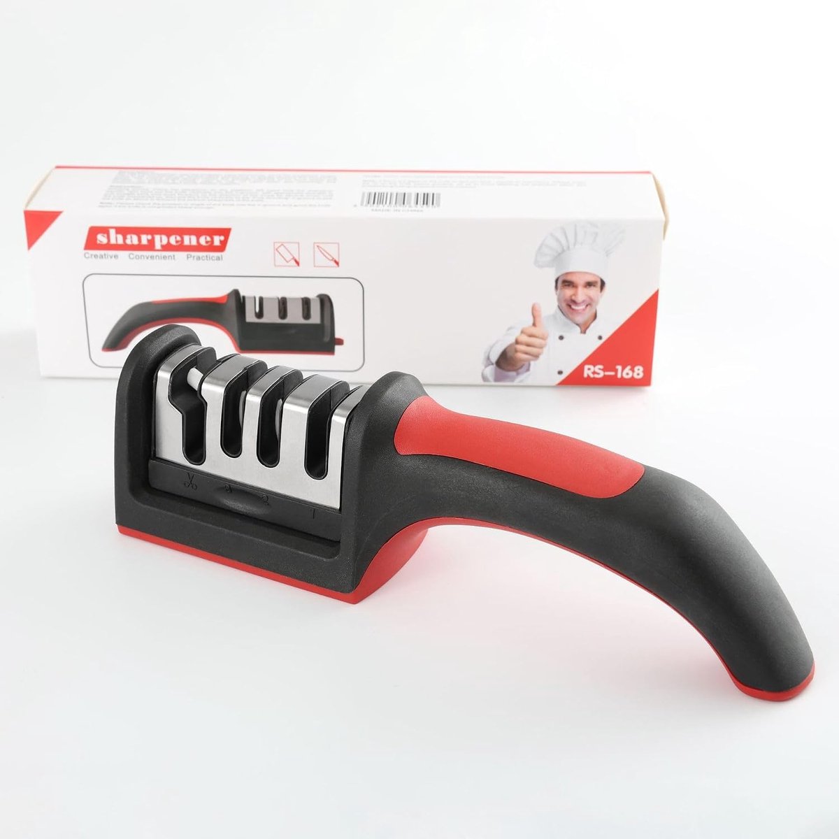SnelShoppen - 4-in-1 Keukenmes Slijper, Professionele Tungsten Staal en Keramische Slots, Schaar Slijper voor Keuken, Camping en Tuin
