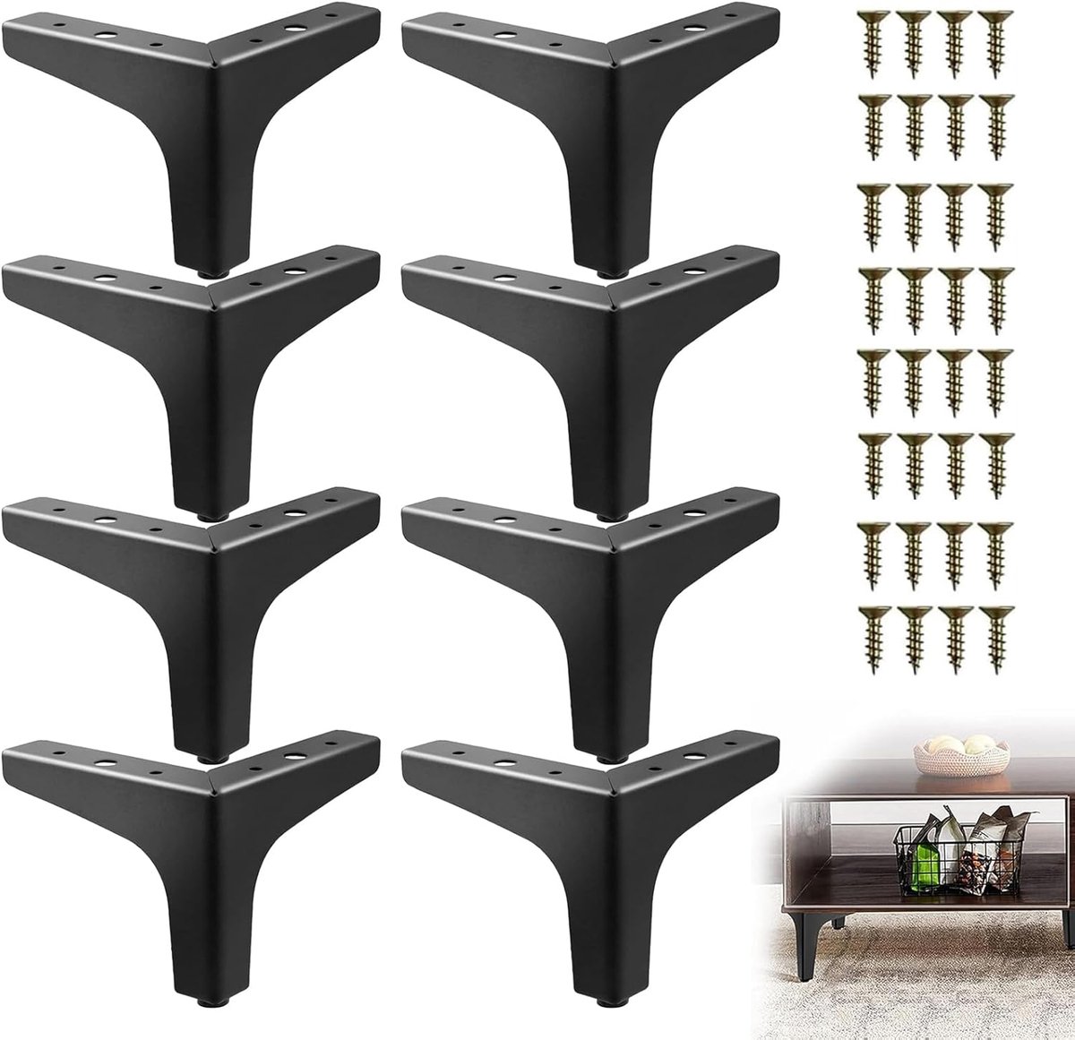 SnelShoppen - 8Pcs Zwarte Meubelpoten 10/15cm Driehoekige Vervangingspoten met Schroeven voor Tafel, Kast, Sofa en Bedkant - Stijlvolle Metaal Poten v