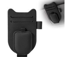 YONO Zonnebrilhouder Auto - Brillenhouder voor Zonneklep - Organizer met Pasjeshouder en Penhouder - PU Leer - Zwart