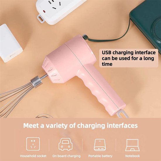 KZQ Draadloze 2-in-1 keukenmixer en knoflookstamper - Handmixer voor bakken en ingrediënten mengen - Compact en krachtig voor thuisgebruik - Roze van kzq — afbeelding 4