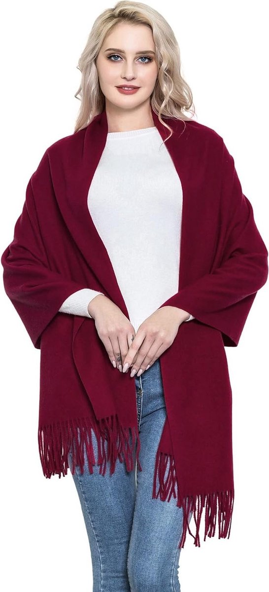 Dikke en zachte cashmere sjaal voor dames, pashmina wrap in bordeauxrood, luxe modeaccessoire, warm en stijlvol