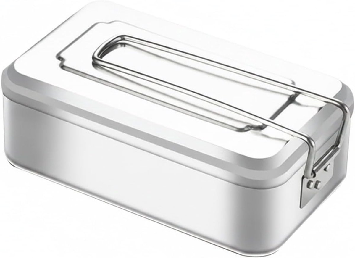 VHV - Lunchbox - Aluminium lunchbox met deksel - 850ML - Rechthoekige metalen vershoudbak - Voor meal prep, camping, picknick en onderweg - 1 stuk - Zilver