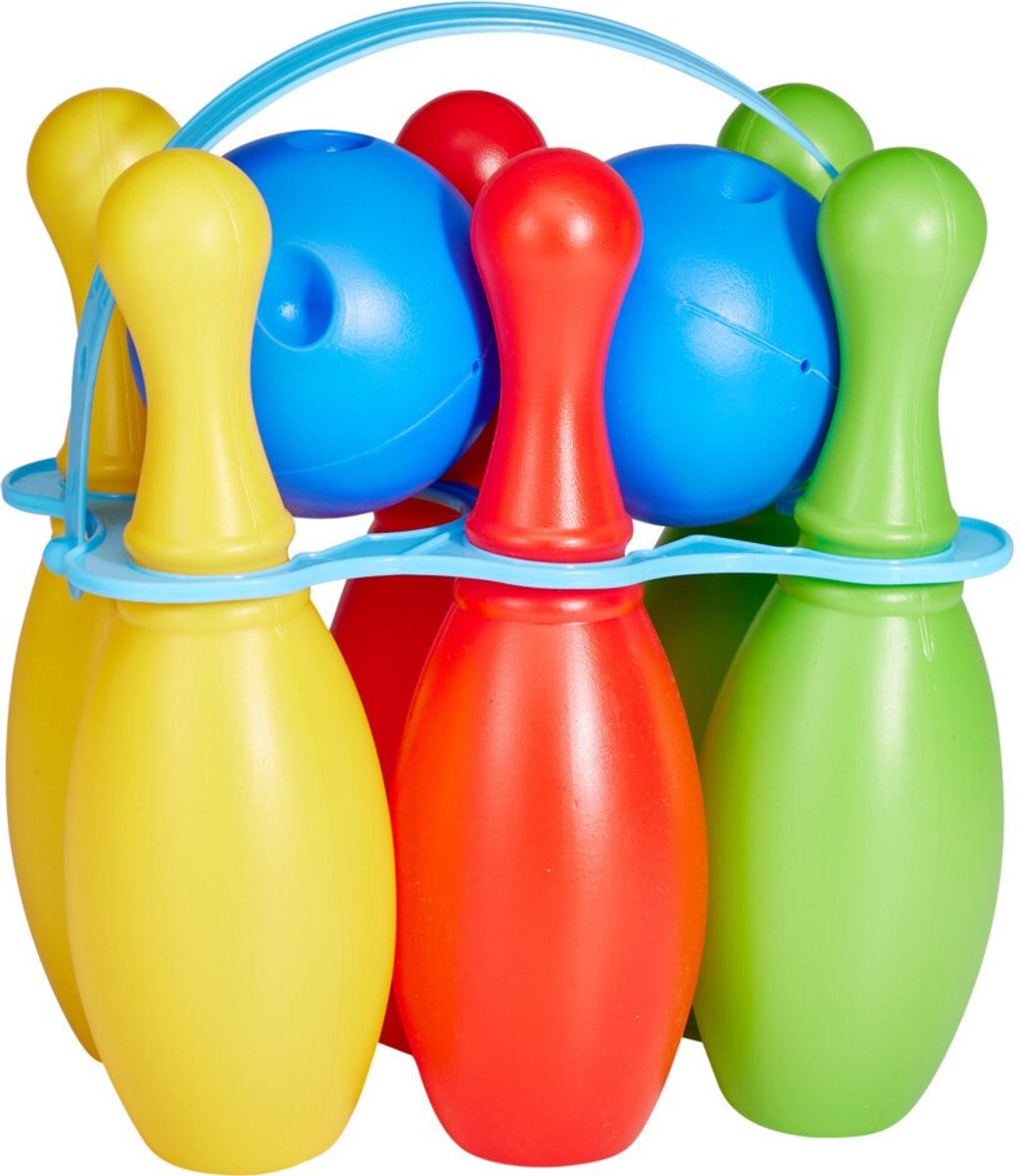 Bowling Kegel set kunststof 8 delig - 6 kegels en 2 ballen