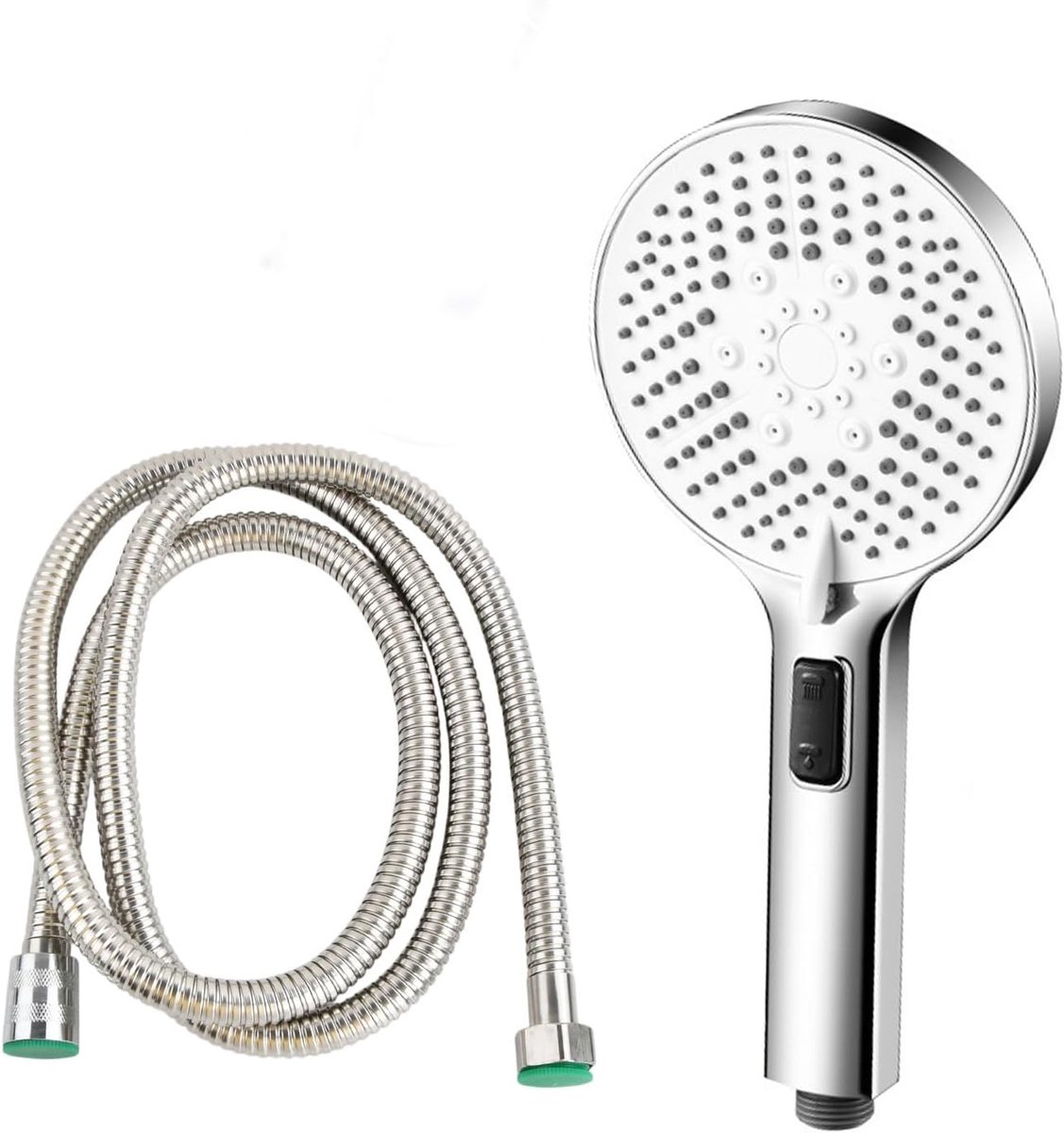 SnelShoppen - High Pressure Douchekop met Slang 1.5 m, 5 Modi, Chrome Plated ABS, Witte Kleur voor Sterke Waterdruk, Ideaal voor Badkamer en Douche