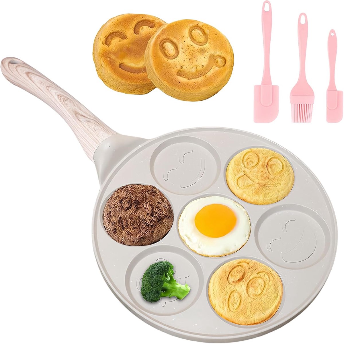 SnelShoppen - Pancake Pan 26 cm met 7 Smiley Gezichtjes, Non-Stick Crepe Pan voor Kinderen, Ideaal voor Feestjes en Camping, Geschikt voor Gas en Elek