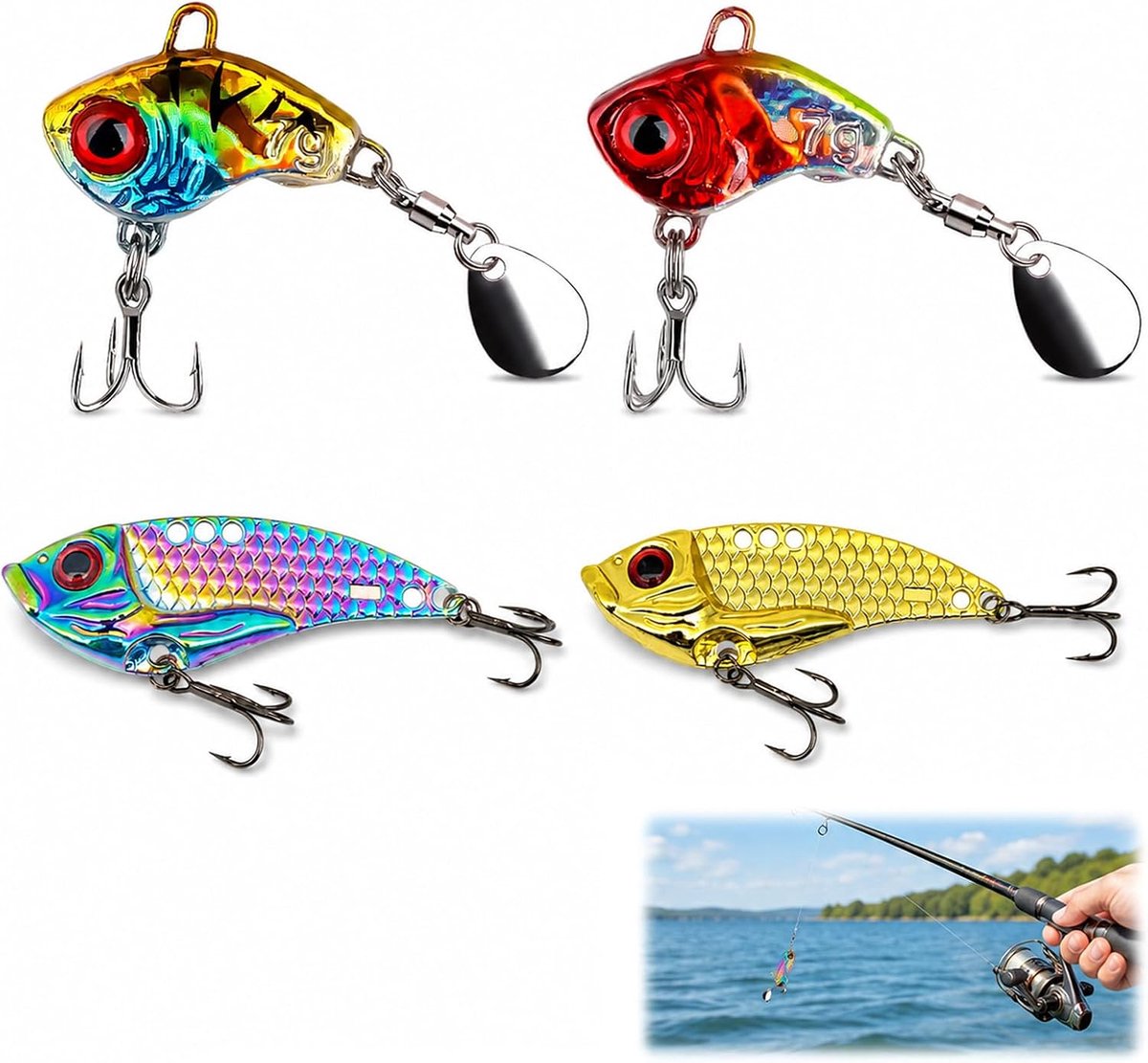 SnelShoppen - Kunstkunstaas Set van 4 Stuks - Realistische Spinnerbait en Jigaas voor Roofvissen - Imitatie voor Wolfbaars, Snoek, Snoekbaars, Siluro