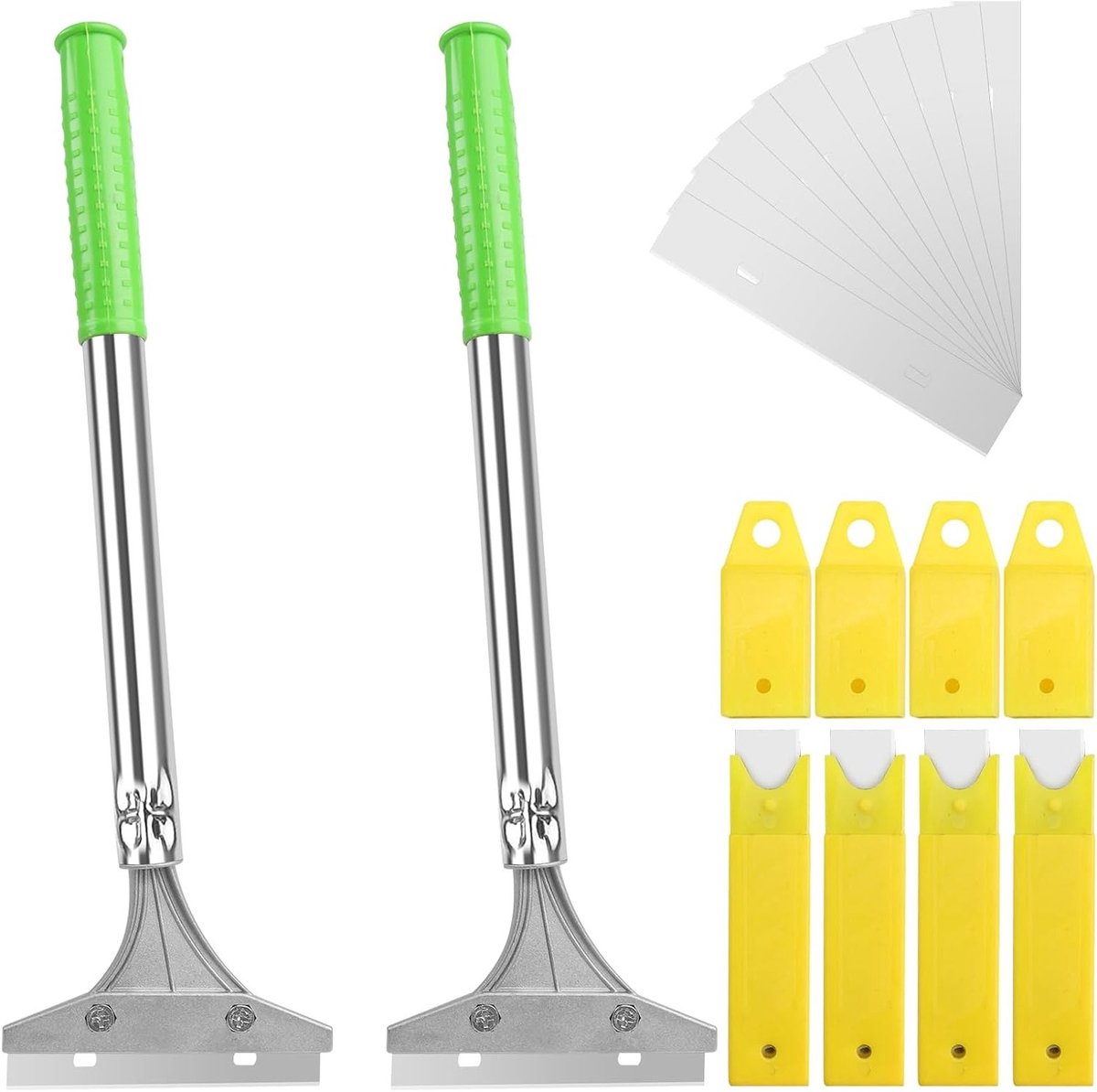 Set van 2 Raam Schrapers met Vervangbladen voor Verf en Behangverwijdering - 50 Stuks, Ideaal voor Renovatie van Ramen, Tegels en Muren