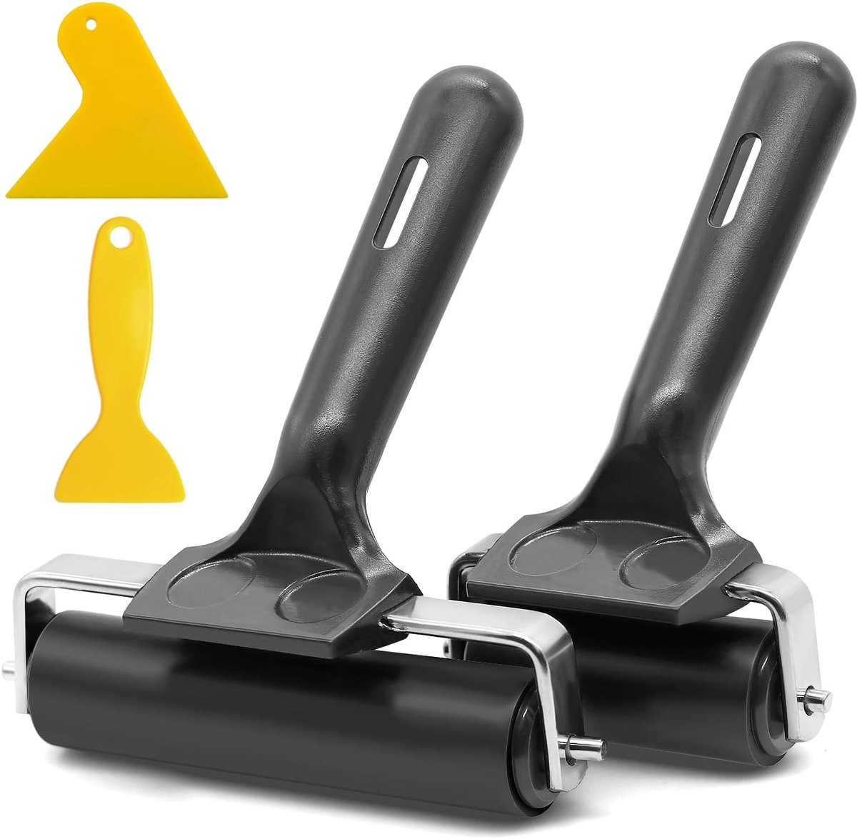 SnelShoppen - 2 stuks rubber rollers linoleum rollers 6cm/10cm drukrollers hard rubber voor linoleumdruk en blockprinten met 2 schrapers