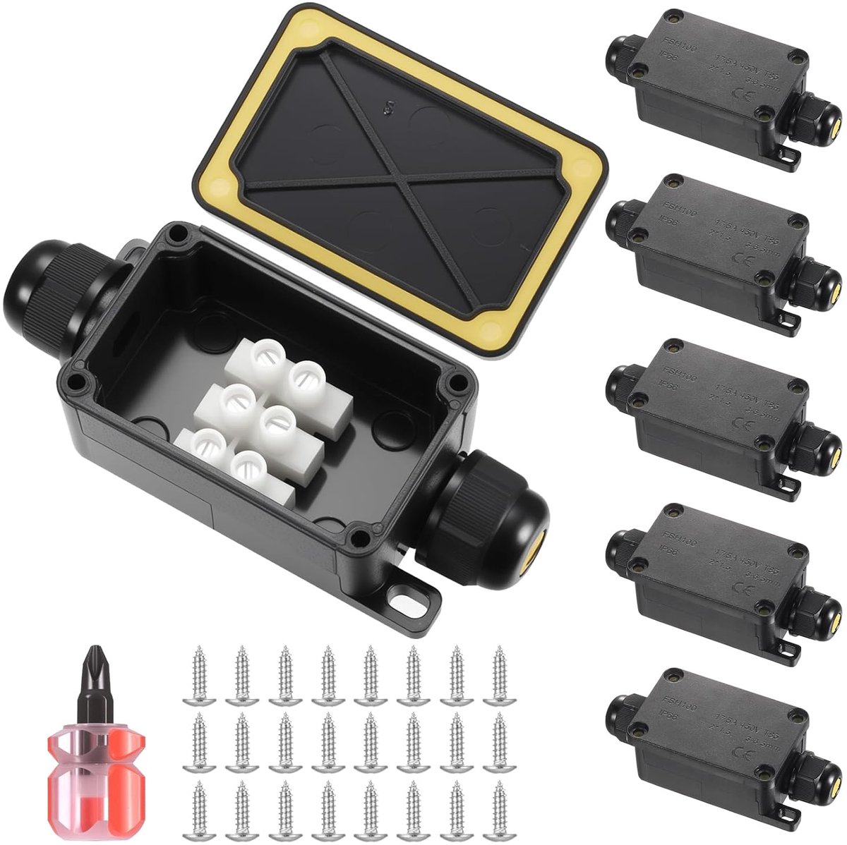 SnelShoppen - 6 Stuks Mini Junction Box Waterproof 2-Way IP66 Tuin Kabel Verbinder Voor Buiten - Zwart, Voor Kabels 3mm-6.5mm