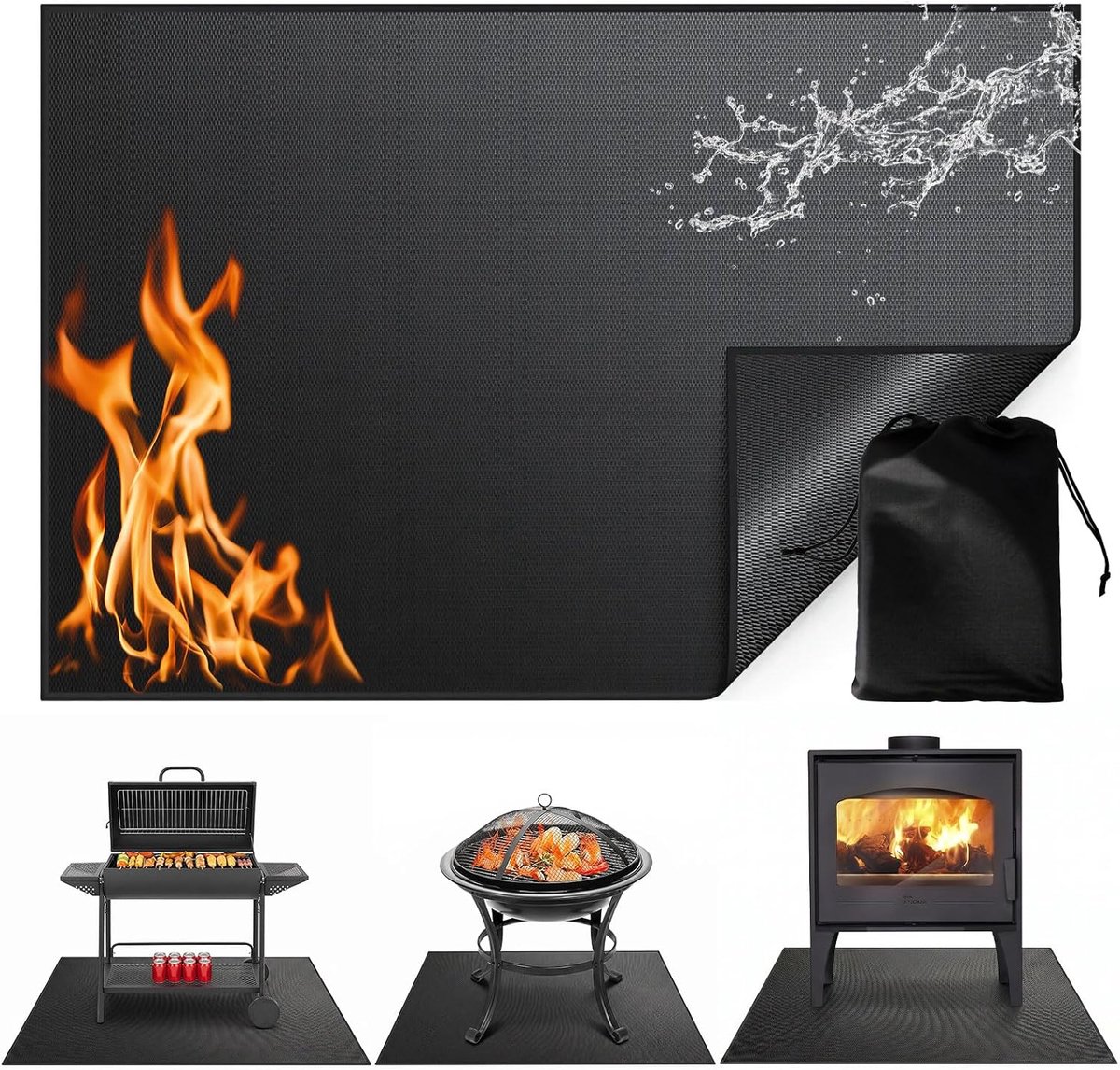 Thijox - Grillmat Vloerbescherming 102x152 cm - Hittebeschermingsmat voor Tuin, Camping, Keuken - Zwarte Splattermat voor BBQ, Feestjes en Algemene Be