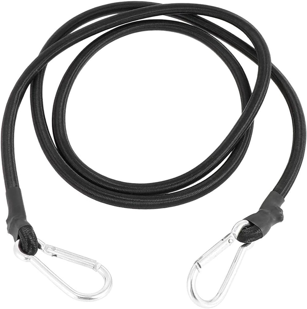 SnelShoppen - 2m Bungee Cord met Carabiner - Heavy Duty Bungee Straps - Zwarte Elastische Touwen voor Luggage Tie Downs, Motor, Auto, Caravan, Fietstr