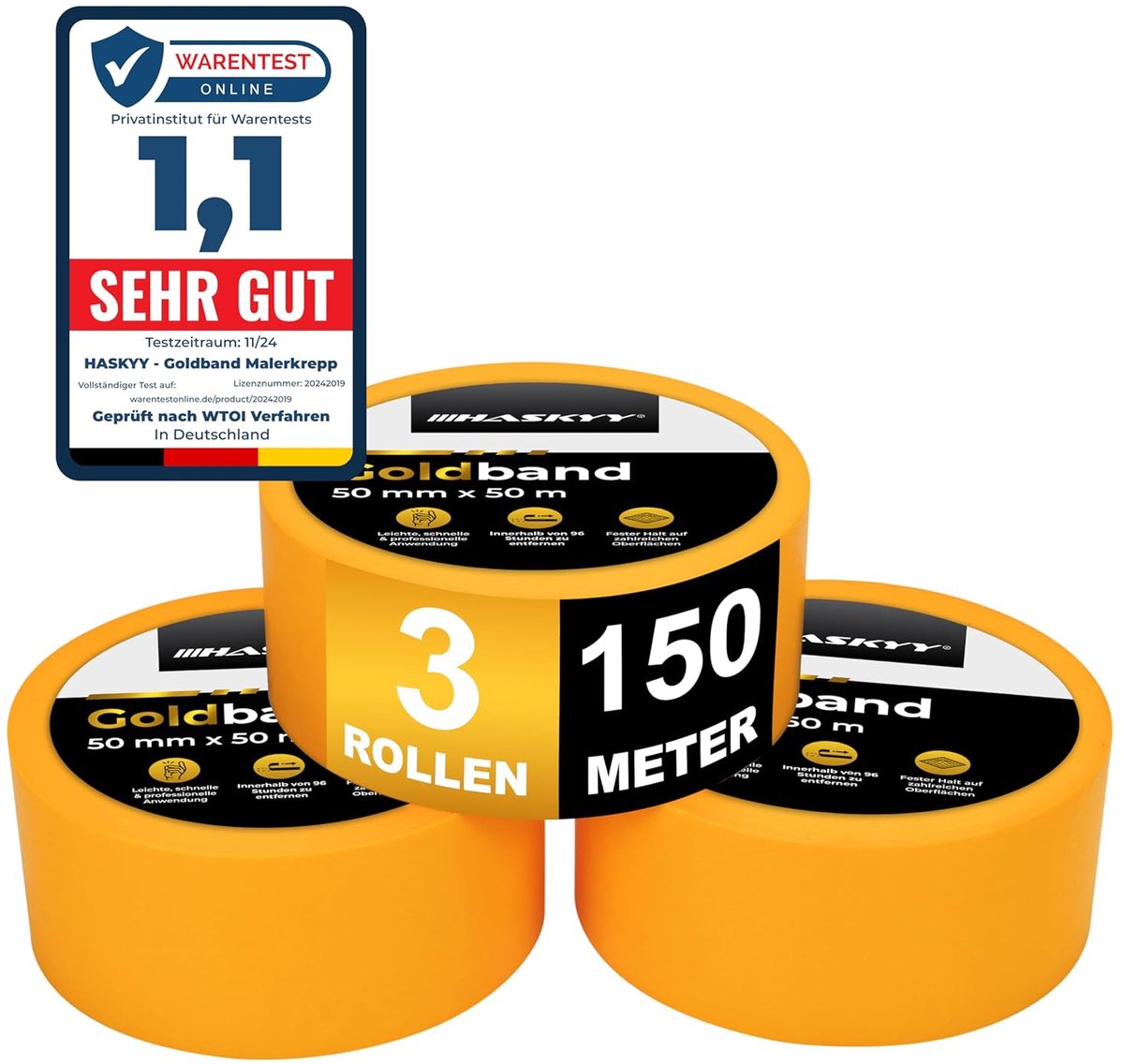 SnelShoppen - Masking Tape 3 Rollen 50mm x 50m - Sterke Plakband voor Schilders en Doe-Het-Zelvers - Multifunctioneel, Residuvrij en Met Scherpe Rand