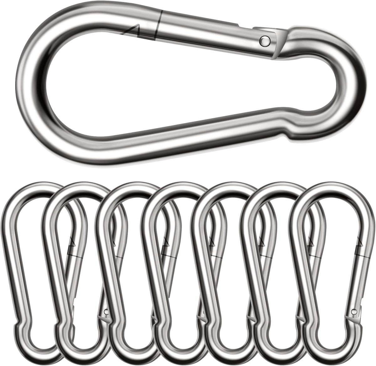 SnelShoppen - Carabiner Haken Large Diameter 8 x 80 mm - Tot 300 kg Draagkracht - Gegalvaniseerd - Perfect voor Backpack, Camping, Hiking - Set van 8