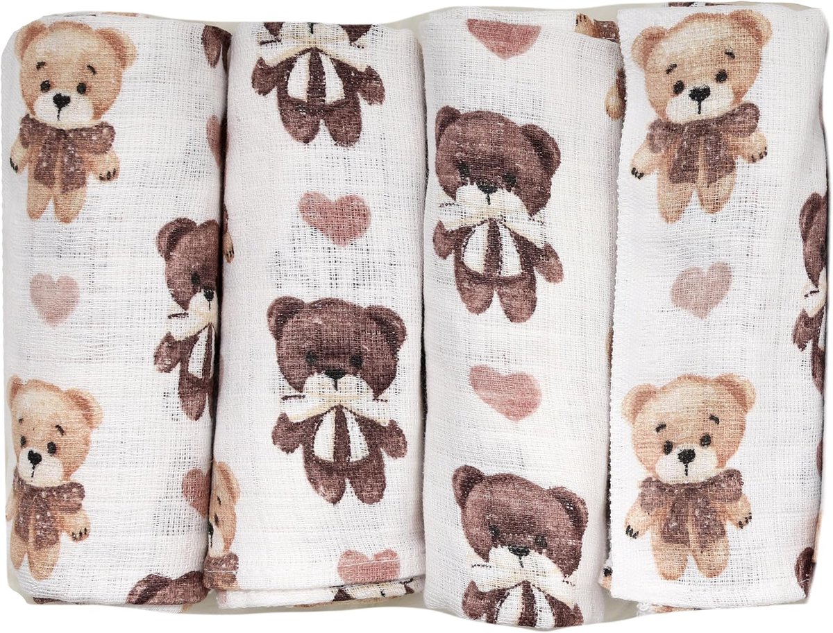 SnelShoppen - Muslin doeken Baby 4-pack - 80x70 cm Katoen - Burp doeken, Mull doeken, Ademend, Schadstoffgeprüft, Voor jongens en meisjes