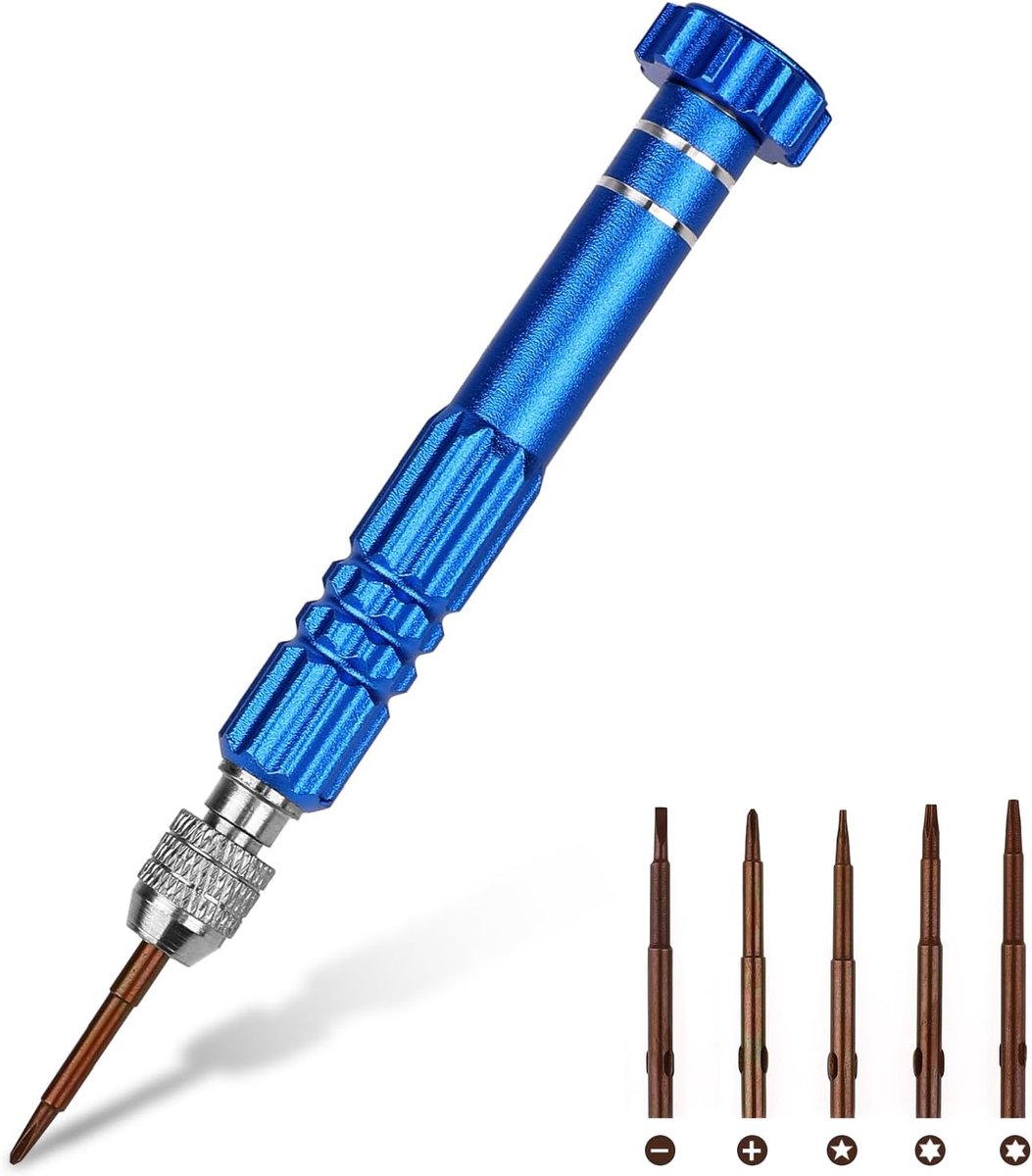 SnelShoppen - 5-in-1 Mini Schroevendraaier Set Blauw - Precisie Gereedschap voor het Repareren van Brillen, Horloges, Laptops en Elektronische Apparat