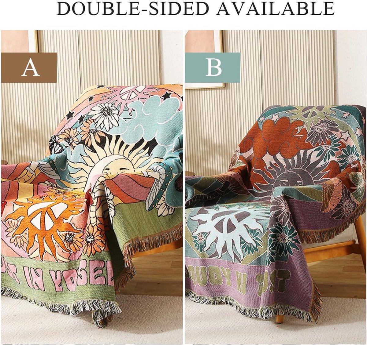 SnelShoppen - Dubbelzijdige Katoenen Woven Throw Deken met Kwastjes Jungle Bohemian Stijl Tapestry Scarf Multifunctionele Decoratieve Plaids voor Sofa