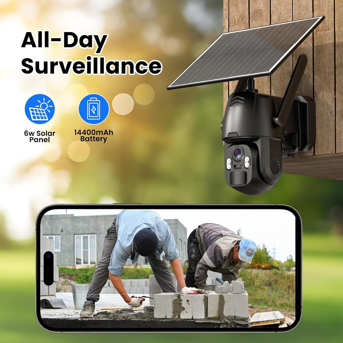 SnelShoppen - 3G/4G LTE Outdoor Beveiligingscamera, Zonne-energie, SIM Kaart, 2K Beveiligingscamera, Batterij, Geen WiFi, Nachtzicht, Bewegingsdetecti