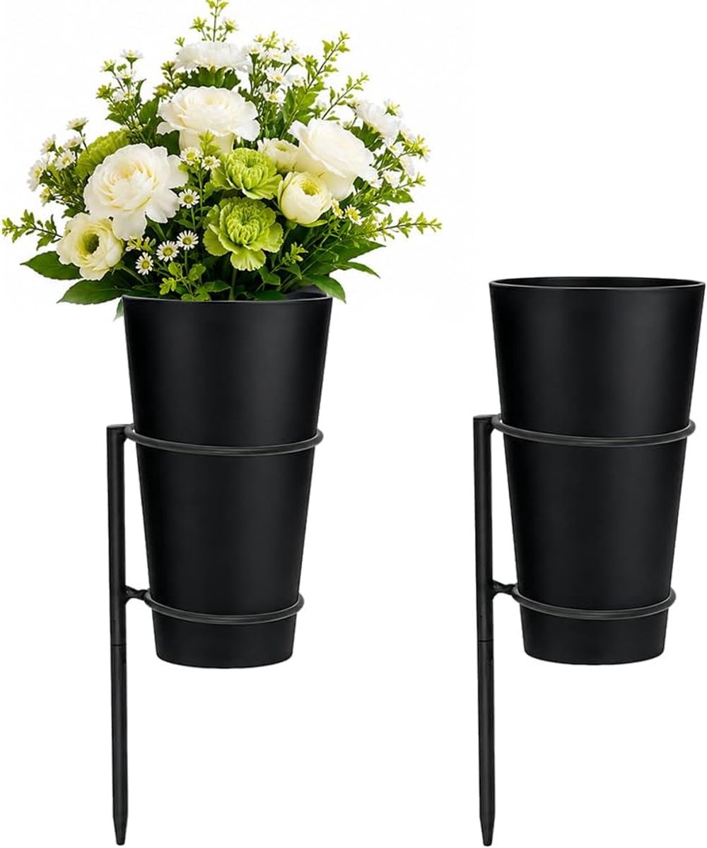 SnelShoppen - Begraafplaatsvaas 2 stuks - Kunststof grafvaas met grondpen - 9 x 26 cm - Stevige bloemenvaas voor begrafenisdecoratie - Ideaal voor gra