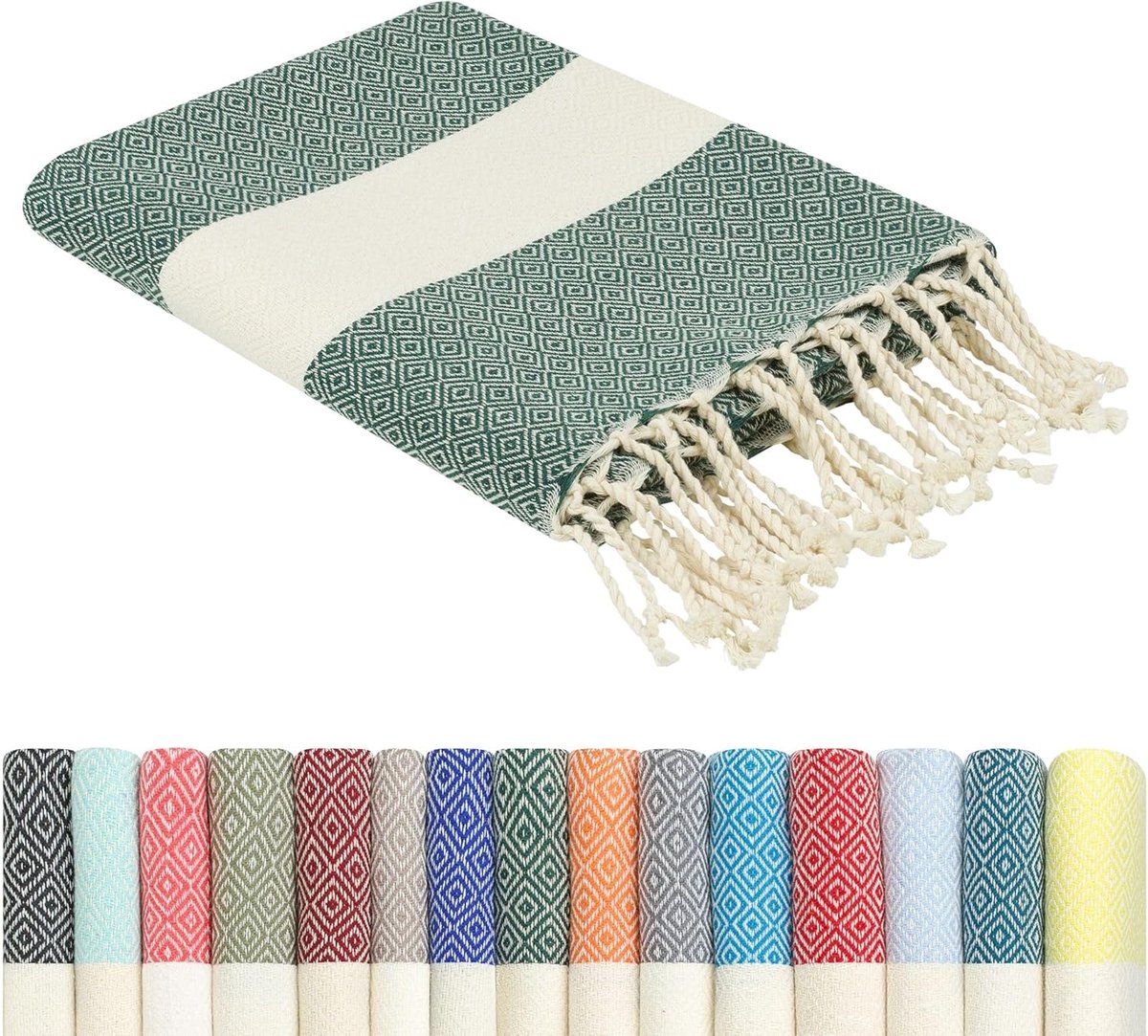 SnelShoppen - Grote Fouta Strandhanddoek 100x200 cm | 100% Gerecycled Katoen | Hammam Towel, Sauna Towel, Picknickdeken, Boho Decoratie