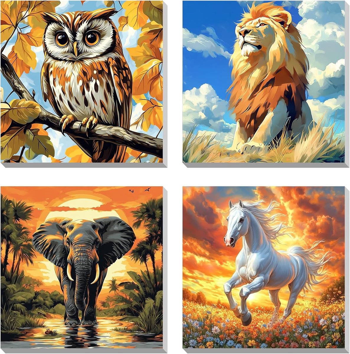SnelShoppen - 4 Pack Paint by Numbers Kits voor Volwassenen en Kinderen, DIY Schilderen op Canvas met Dieren, Compleet met Acrylverf en Penseel, Perfe