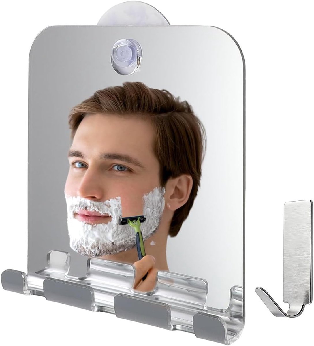 SnelShoppen - Anti-fog Douche Spiegel 14x13cm - Suction Cup Spiegel voor Scheren - Ideaal voor Badkamer - Dampscherm voor Duidelijke Reflectie