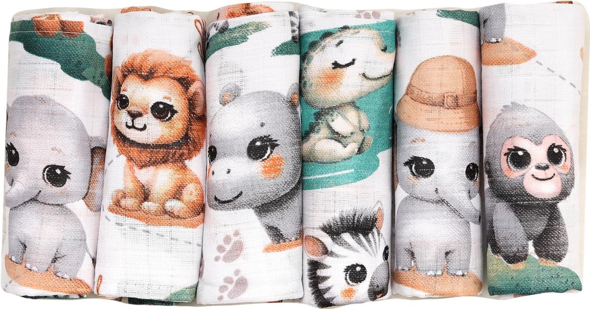 SnelShoppen - Fensilo Baby Burp Cloths - 6 Stuks Mulldoeken 70x80 cm van 100% Katoen - Multifunctionele Doeken voor Baby's en Newborns - Geschikt als