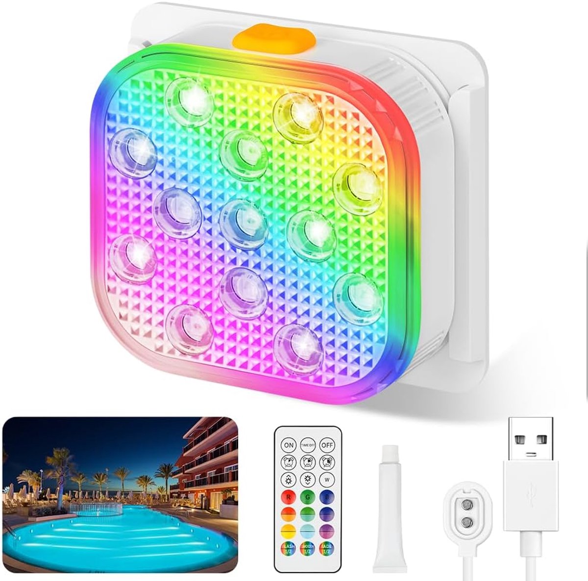 SnelShoppen - Oplaadbare Onderwater LED Verlichting voor Zwembad, Spa en Aquarium - IP68 Waterdicht, 16 Kleuren, 6 RGB Modus met Afstandsbediening, Pe