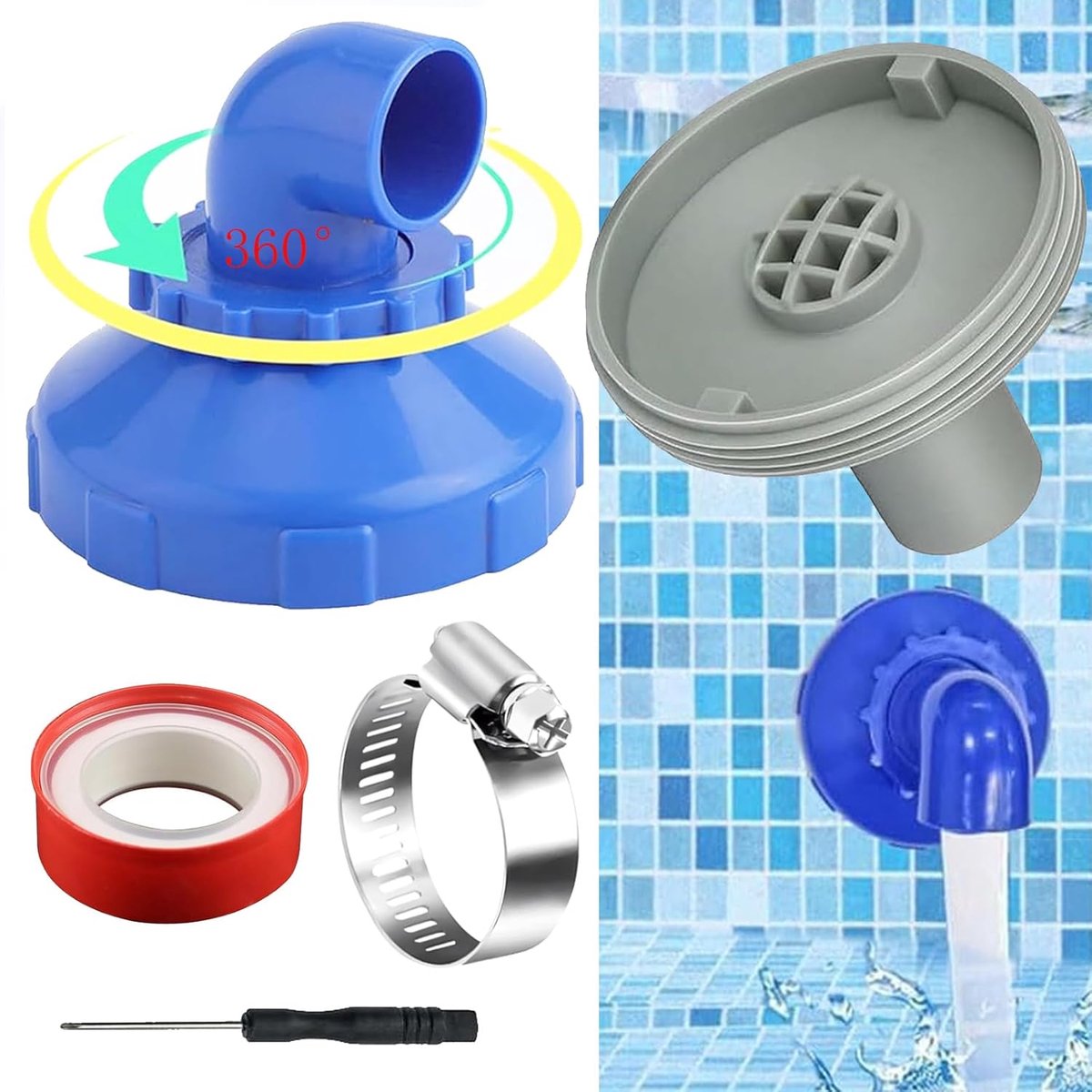 SnelShoppen - Pool Walk-In Syringe 360° Rotatable, Ø32/38 Pool-Jet Sprayer, Verstelbare Spraykop, Pool Spuit Kit, Pool Accessoires voor Intex Bestway