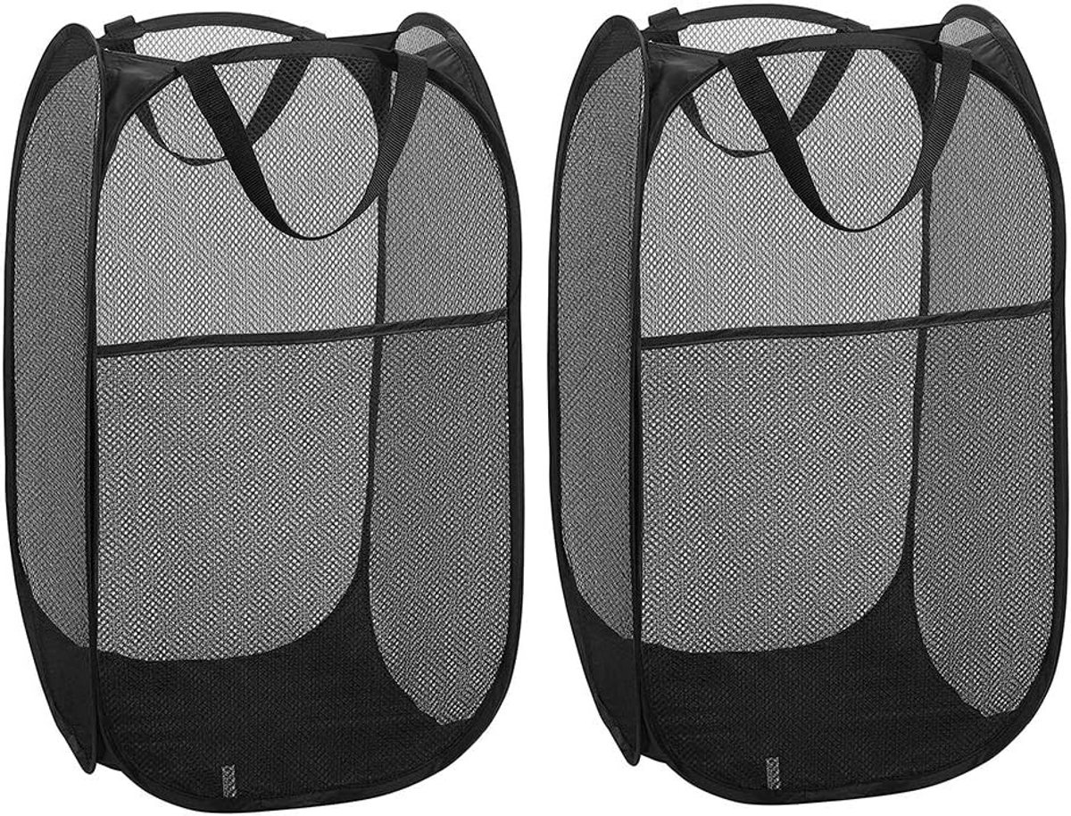 SnelShoppen - Vouwbare Wasmanden Set van 2, Zwart, 35 x 35 x 61 cm, Duurzaam Nylon, Ideaal voor Thuis, Studentenwoningen, Kamperen, Kinderkamer, Organ