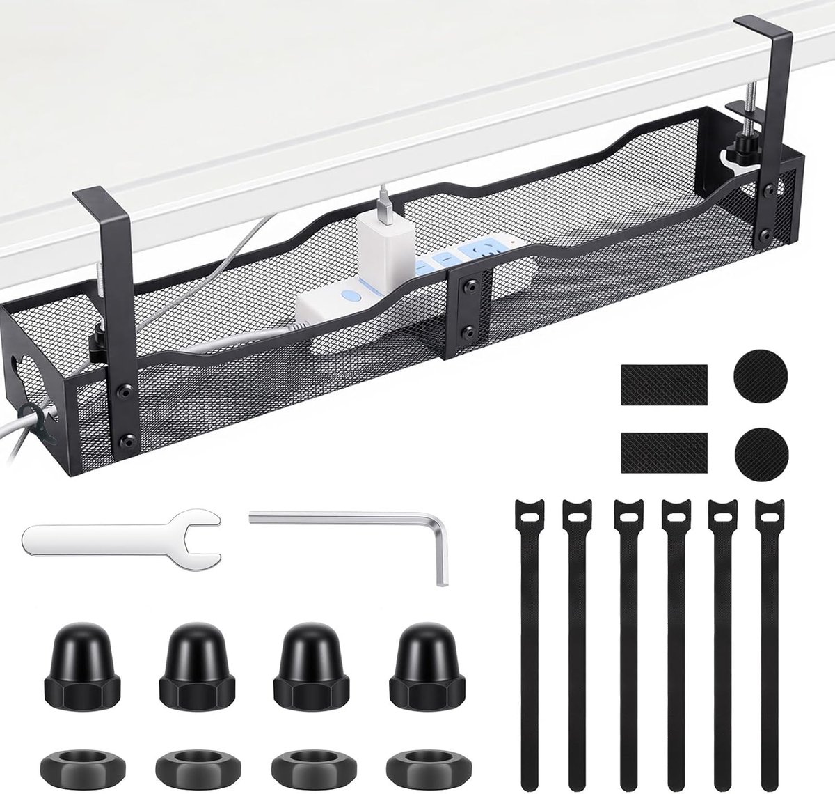 SnelShoppen - Under Desk Cable Management Tray - Kabelorganizer voor Bureau - Geen Boren - Klembevestiging - 25" Draadbeheer - Zijdelingse Opening voo