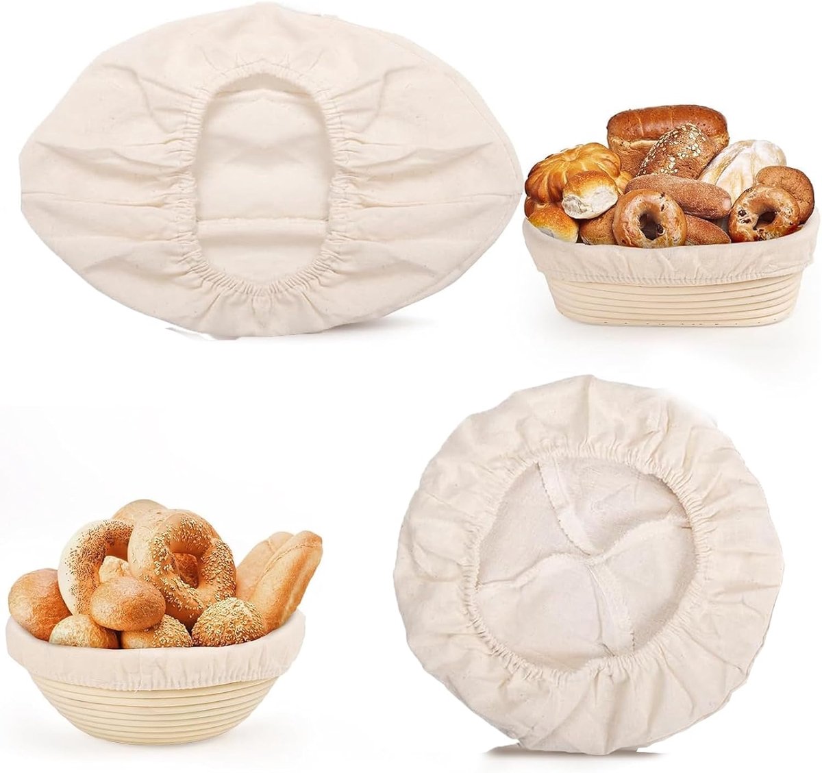 SnelShoppen - 2 Stuks Ronde Baklinnen met Elastische Tailleband - 25 cm - Perfect voor Brood, Deeg, Strudel en Fermentatie - Ideaal voor Bakken en Bew
