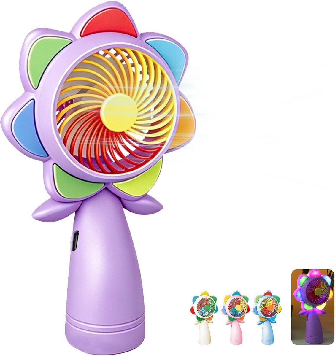 SnelShoppen - Draagbare Mini-Ventilator met LED-Licht, USB-Oplaadbare Handventilator, Bloemen Design, Zakventilator voor Reizen, Kantoor, Buiten, Paar