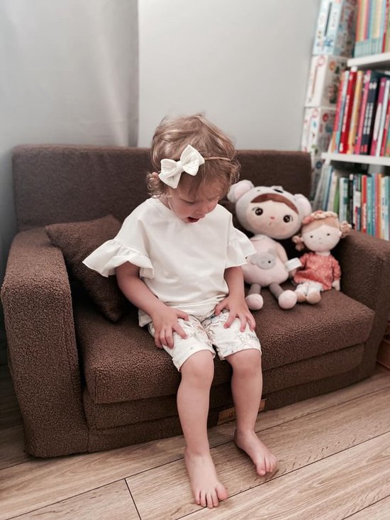 Flumi opvouwbare mini kindersofa van teddy stof - zachte kinderbank met uitklapfunctie en afneembare hoes, bruin van Merkloos — afbeelding 5