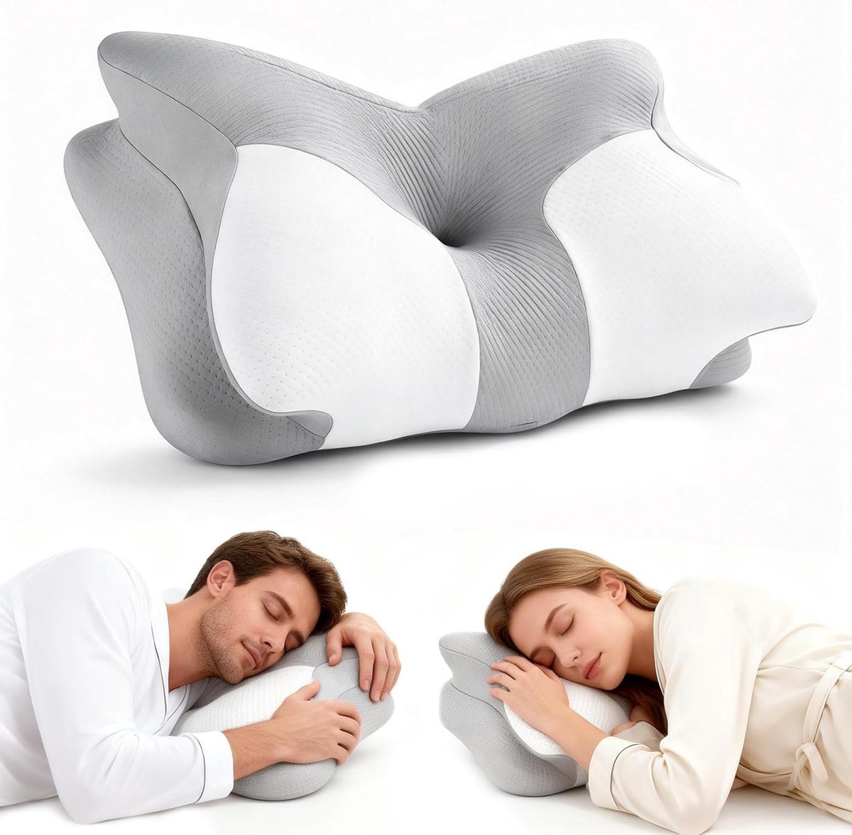 Ergonomisch nek kussen 2-in-1 voor zij-, rug- en buikslapers - anti-snurk, afneembare hoes, drukverlagend, 62 × 40 × 9/15 cm, comfortabel en ondersteunend
