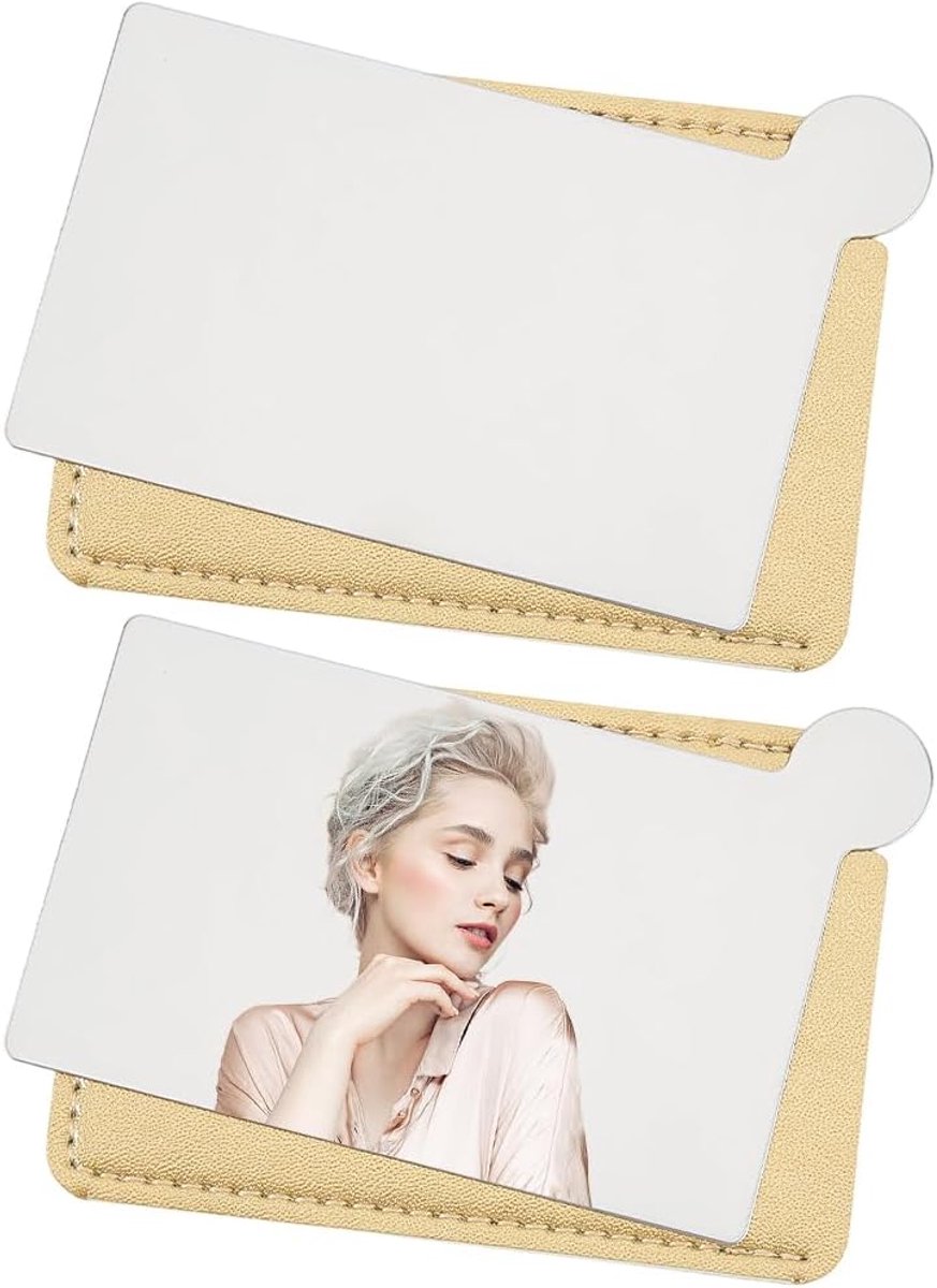 SnelShoppen - 2x Pocket Compact Spiegel - Rvs, Shatterproof, Rechthoekig, Handheld Make-up Spiegel met PU Leren Etui voor Mannen en Vrouwen, Ideaal vo