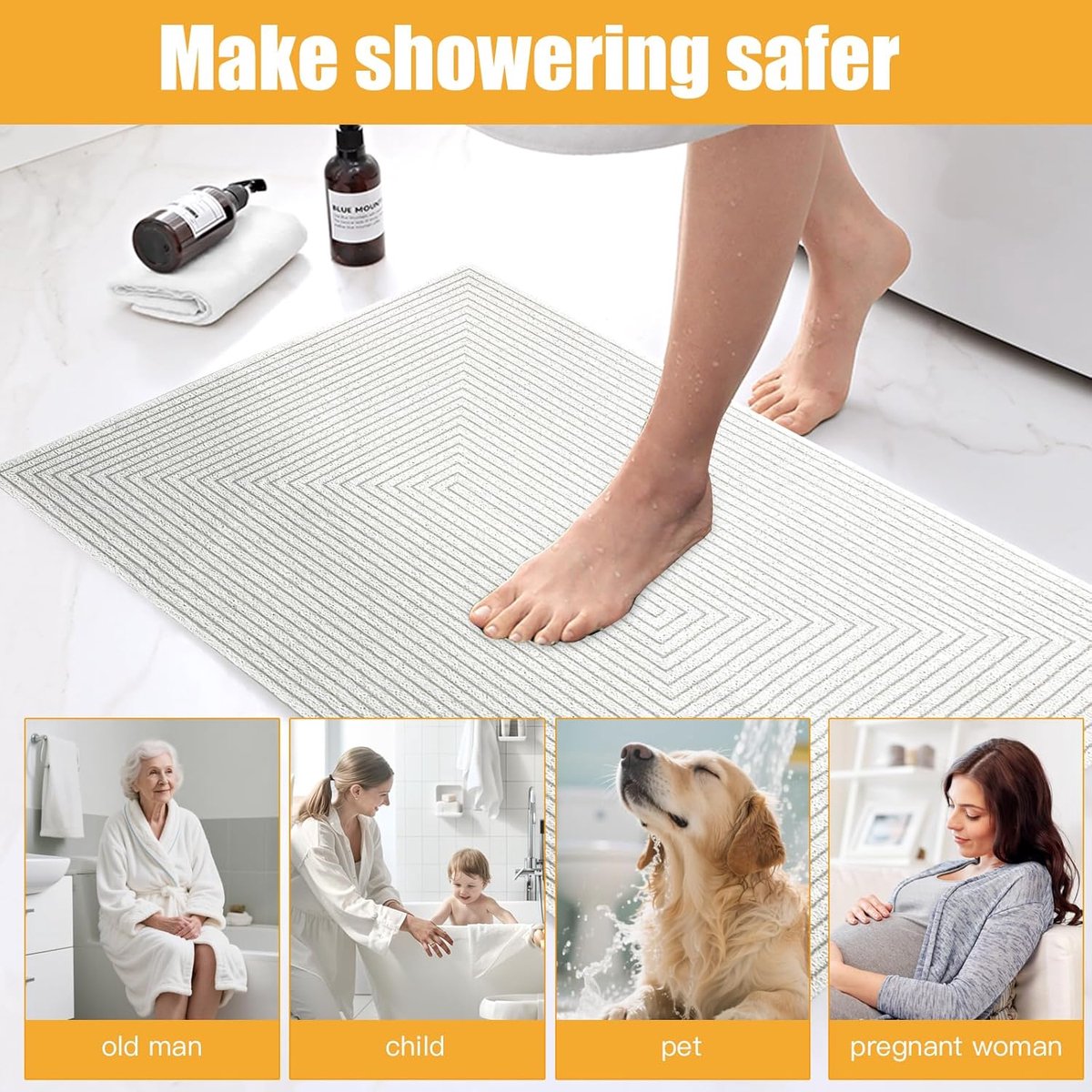 SnelShoppen - Non-Slip Douchemat 60x120cm - PVC Antislip Badmat met Afvoergaten - Sneldrogende Mat voor Natruimtes, Douche, Badkamer, Veiligheid, Comf