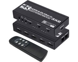 SnelShoppen - HDMI Matrix Switch 3x2 4K 60Hz met EDID Extractor en IR Afstandsbediening, Ultra 4K HDR, 3D/1080P, HDMI 2.0b, HDCP 2.2, Splitter Box voo
