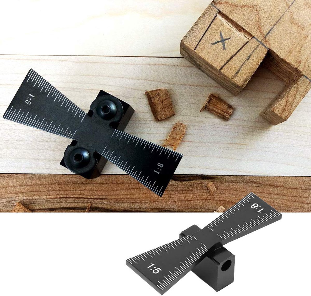 SnelShoppen - Dovetail Marker 1:5/1:8 Accurates Dovetail Guide Tool van Aluminium voor Houtbewerking - Duidelijke Schaal voor Softwood en Hardwood