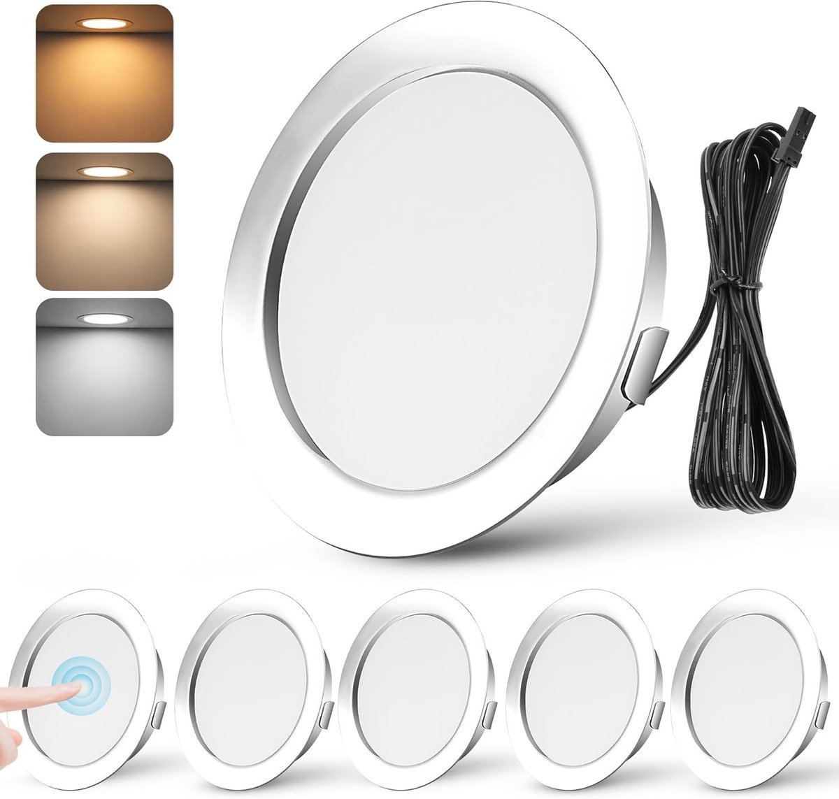 SnelShoppen - Set van 6 Dimbare LED Inbouwspotlights 12V, Ultra Flat, 3W, 3000K/4000K/6000K, Ideaal voor Keuken, Meubels, Verlichting