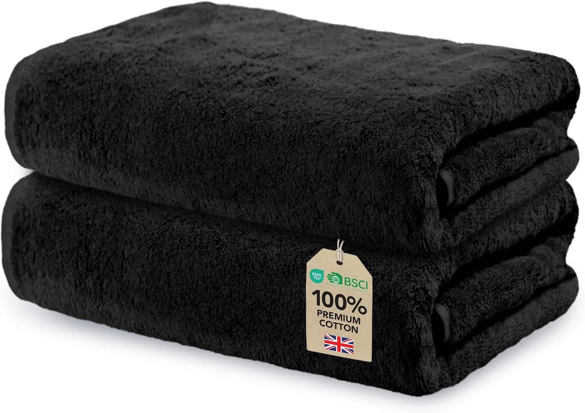 SnelShoppen - Set van 2 Badhanddoeken 50x100cm Zwart 100% Katoen, Zachte en Duurzame Handdoeken voor Badkamer, Gym, Thuisgebruik, OEKO-TEX Gecertifice