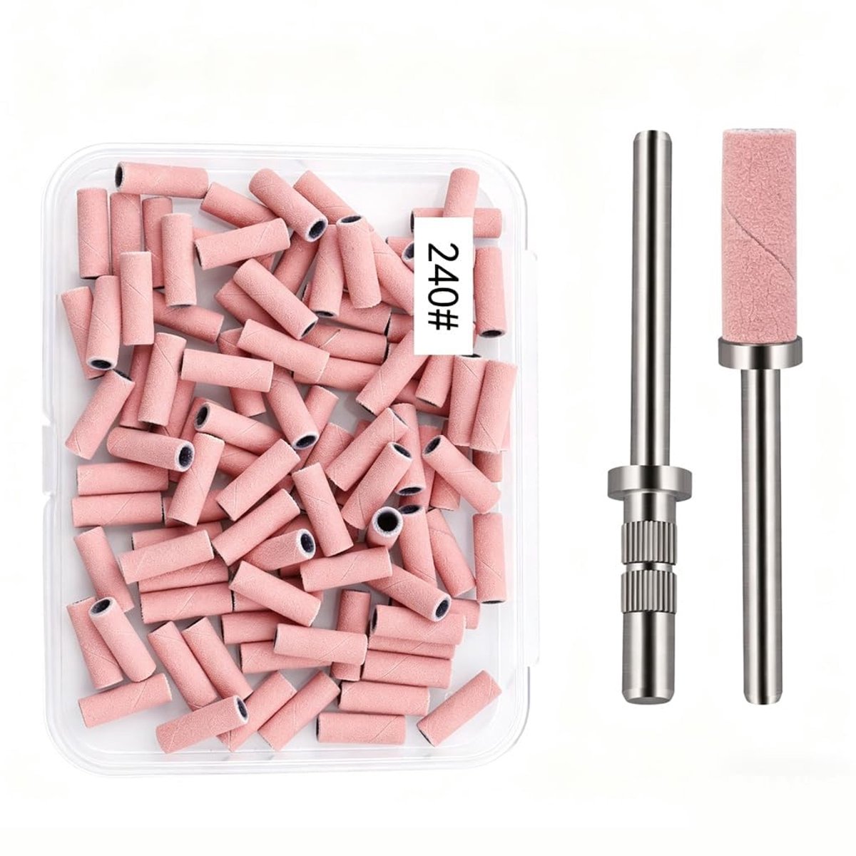 SnelShoppen - 100 Stuks Schuurdoppen Nagelfrees 240 Grit Fijn Roze - Professionele Schuurhulzen voor Gelnagels en Natuurlijke Nagels - Mini-Nagelfrees