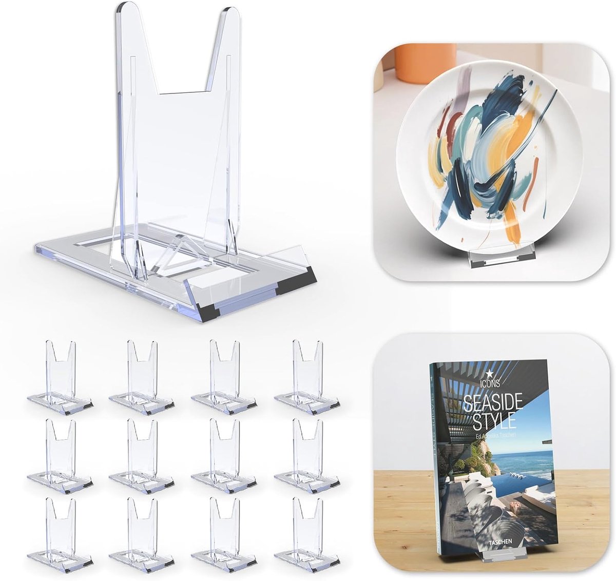 SnelShoppen - 12 Stuks Acrylic Stand - Verstelbare Plastic Boekstandaard, Decoratieve Plaathouder voor Retro Game Consoles, Foto's & CD's